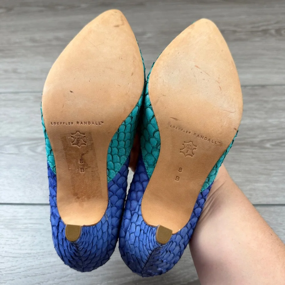 Loeffler Randall Women Pump Fish Scale Snakeskin Blue Green Size 8 B